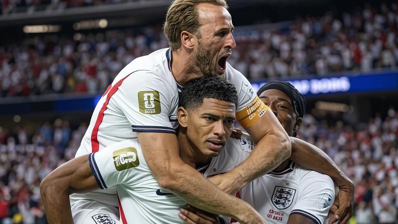 Jude Bellingham e Harry Kane comemoram gol da Inglaterra contra a Croácia na Copa do Mundo