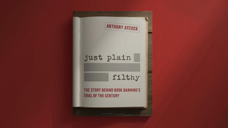 The book cover on a red background.