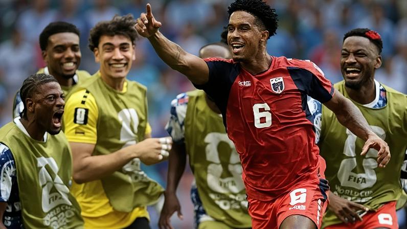 Kevin Pina comemora gol do Cabo Verde contra o Uruguai pela Copa do Mundo