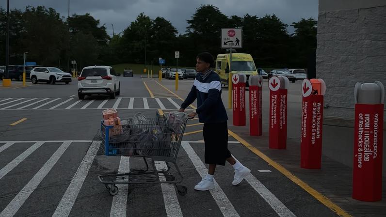 O atacante Lamine Yamal com um carrinho de supermercado