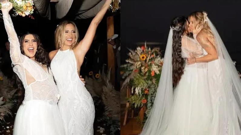Lauana Prado se casa com Tati Dias no litoral de SP na reta final da gestação