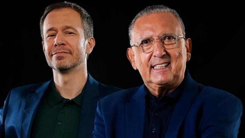 Tiago Leifert e Galvão Bueno no SBT
