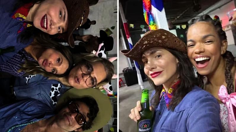 Leticia Colin, Chay Suede, Flávia Alessandra, Jennifer Nascimento e Isabel Teixeira curtiram a festa junina de 'Quem Ama Cuida — Foto: Reprodução/Instagram