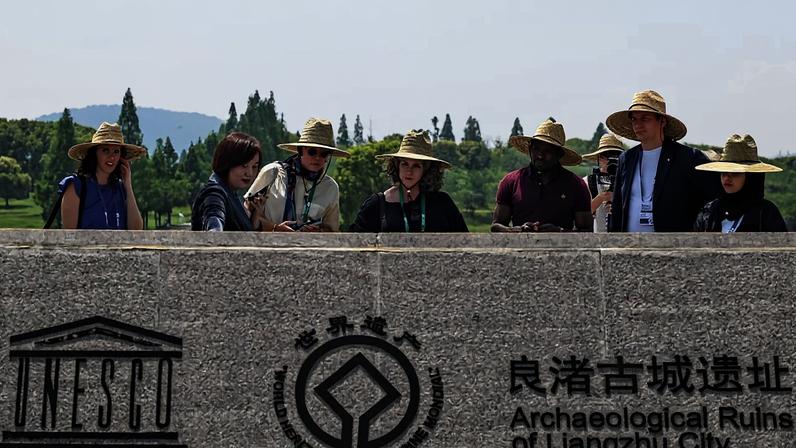 Guests attending the Third UNESCO High-Level Forum for Museums visit the Archaeological Ruins of Liangzhu City Park in Hangzhou, east China's Zhejiang Province, on April 23, 2025.