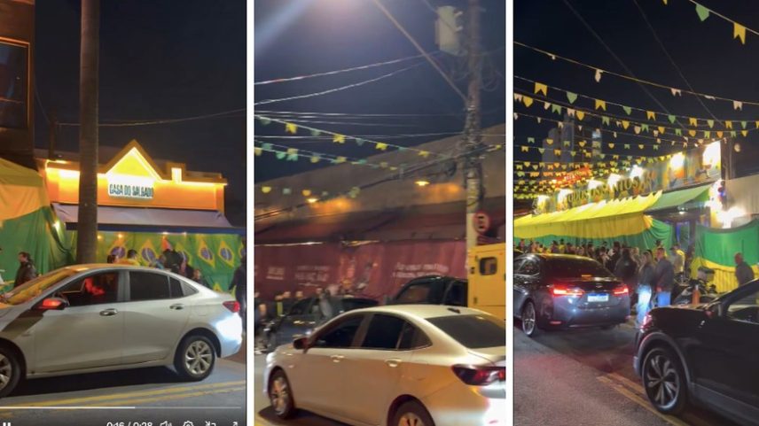Bares de São Paulo tampam fachadas durante exibição do jogo do Brasil — Foto: Reprodução / Redes sociais