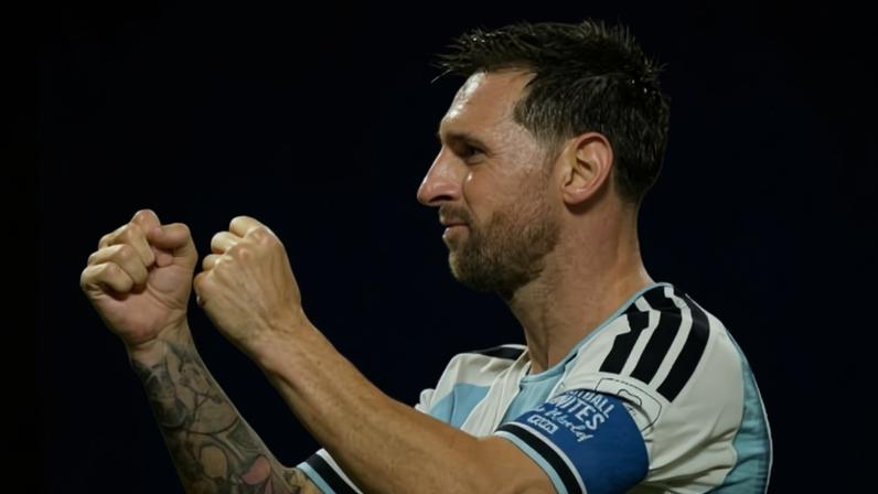 Lionel Messi comemorando o terceiro gol da Argentina contra a Argélia