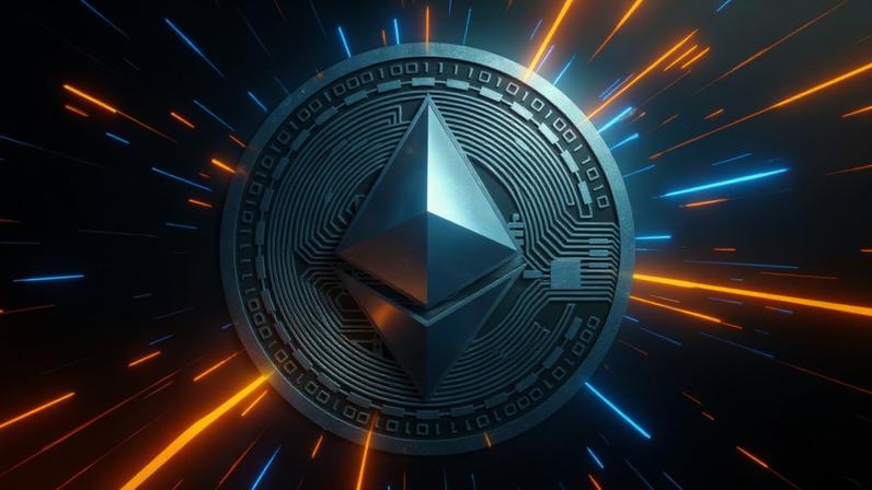 logo do ethereum com luzes ao redor - alta