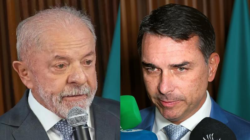O presidente da República, Luiz Inácio Lula da Silva; e o senador Flávio Bolsonaro (PL-RJ) (Marcelo Camargo/Agência Brasil/Andressa Anholete/Agência Senado)