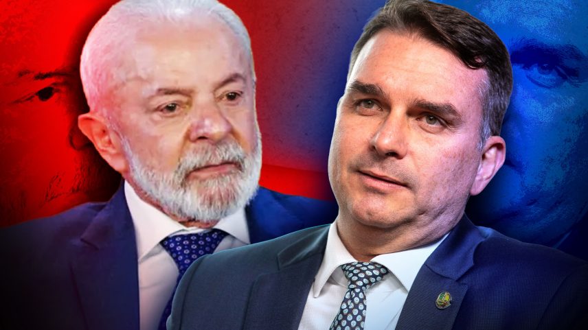 Imagem colorida mostra Lula e Flávio - Metrópoles
