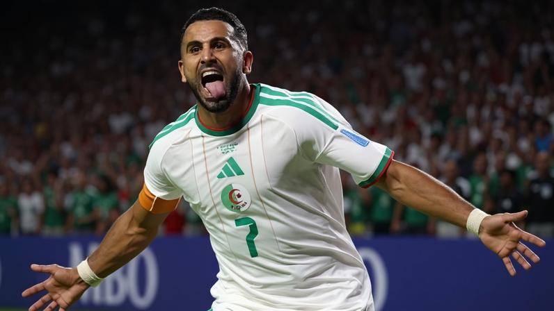 Mahrez comemora gol da Argélia contra a Áustria, pela Copa do Mundo