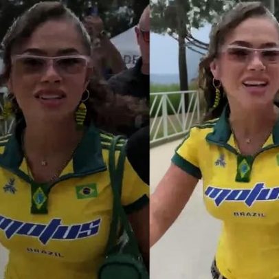 Maisa vai ao jogo do Brasil em Miami e comenta calor intenso