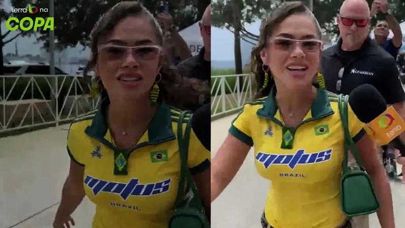 Maisa vai ao jogo do Brasil em Miami e comenta calor intenso