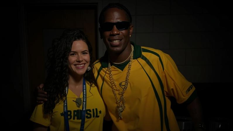 Maisa com Travis Scott no jogo do Brasil contra Marrocos, na Copa do Mundo