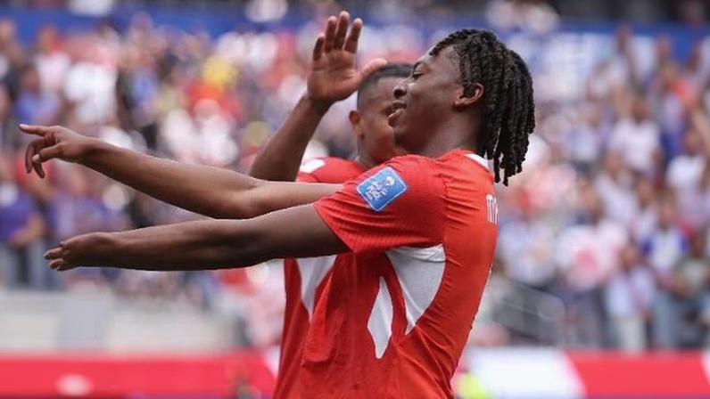 Manzambi comemora gol marcado pela Suíça contra a Bósnia na Copa do Mundo
