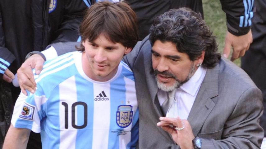Maradona conversa com Messi na seleção da Argentina
