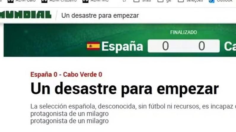 Marca repercute empate da Espanha com Cabo Verde — Foto: Reprodução