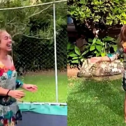 Cissa Guimarães curte sábado na natureza e brinca em pula-pula