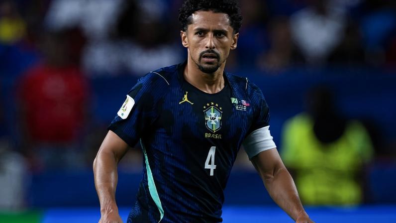 Marquinhos em ação durante Brasil x Haiti, partida da Copa do Mundo