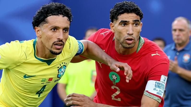 Marquinhos em ação durante Brasil x Marrocos, jogo da Copa do Mundo