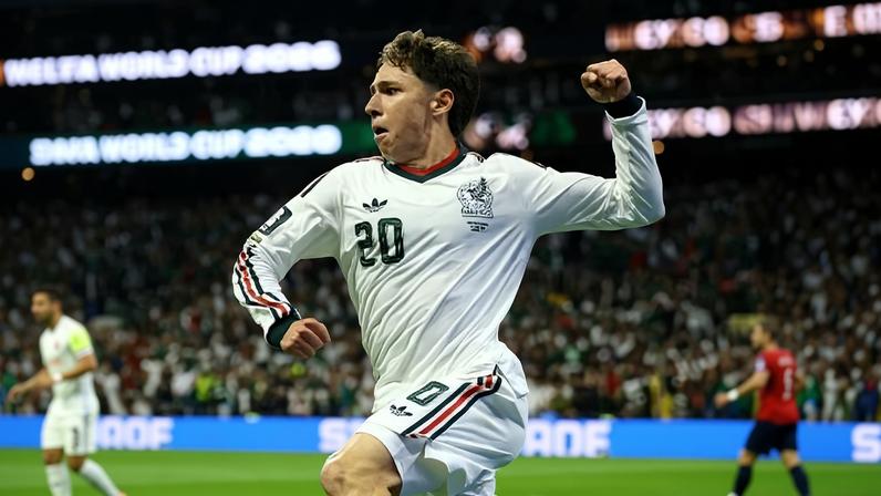 Mateo Chávez, do México, comemora gol contra a Tchéquia na Copa