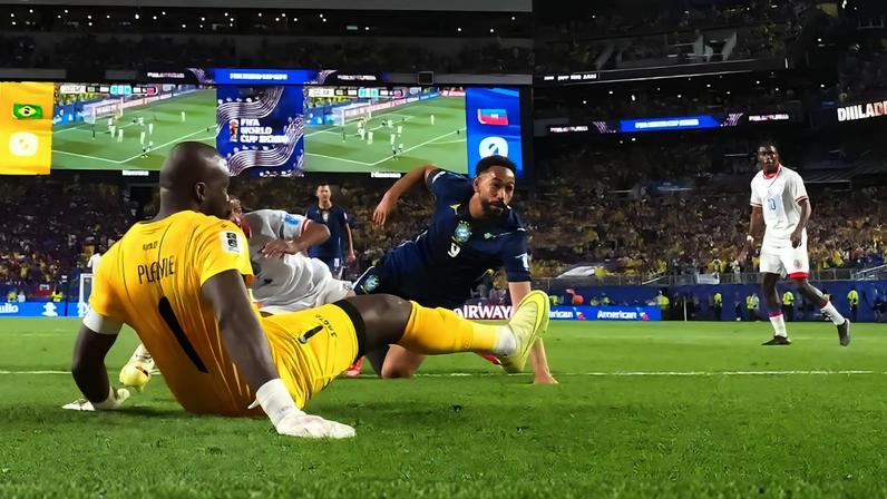 Brazil's Matheus Cunha scores their first goal
