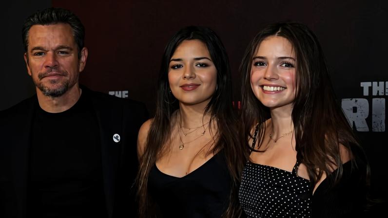 O astro Matt Damon e duas das suas filhas - Gia (17 anos) e Stella (15 anos) em janeiro de 2026