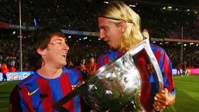 Lionel Messi e Maxi López na época do Barcelona