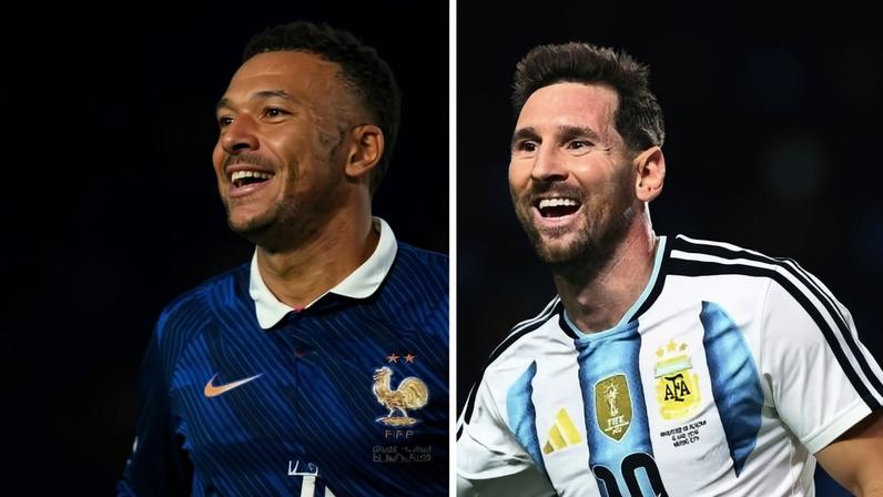 Mbappé, da França, e Messi, da Argentina, durante jogos da Copa do Mundo