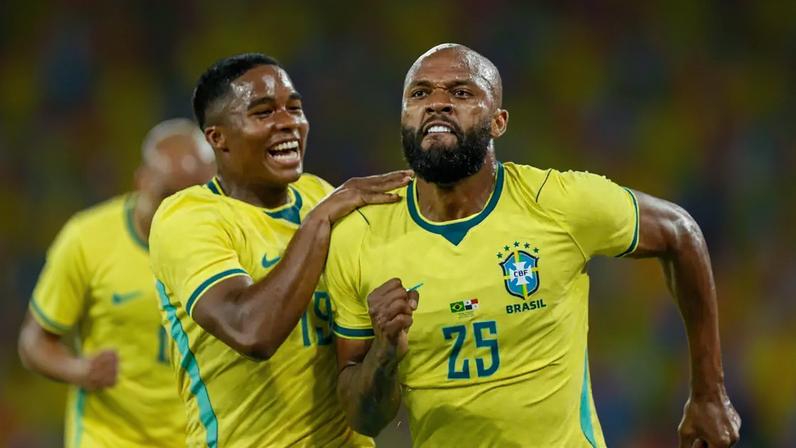 Endrick e Igor Thiago durante amistoso da Seleção