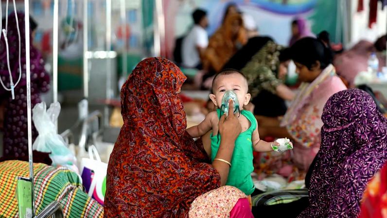 Children infected with measles receive treatment at a city corporation hospital in Dhaka, Bangladesh.