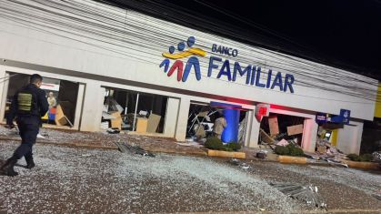 Agência do Banco Familiar após mega-assalto em Santa Rita, no Paraguai