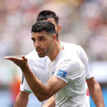 Mehdi Taremi, do Irã, comemora antes de ter gol anulado na partida contra a Bélgica na Copa do Mundo 2026