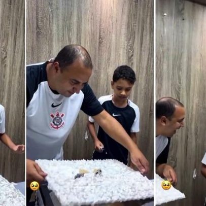 Pai esconde videogame dentro de bolo falso; reação do filho emociona