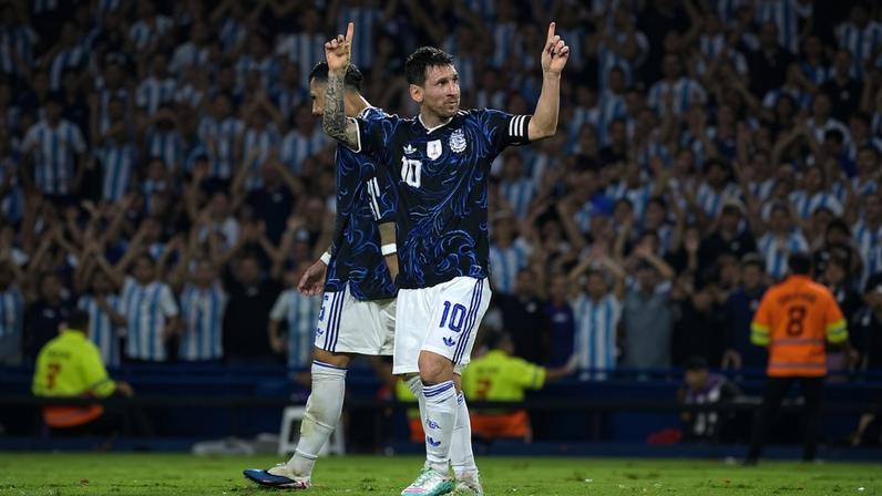 Lionel Messi of Argentina celebrates after scoring his team's second goal during the international friendly match between Argentina and Zambia at Estadio Alberto J. Armando on March 31, 2026 in Buenos Aires, Argentina.