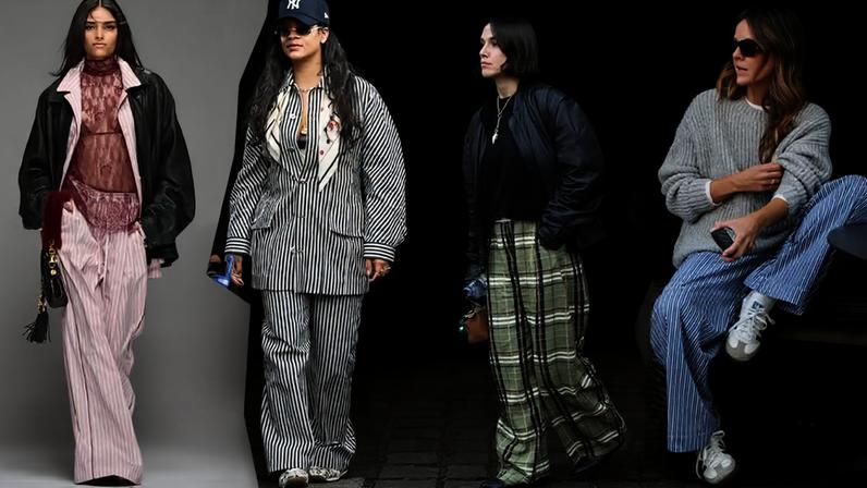 Calça pantalona estilo pijama para o inverno 2026 — Foto: Getty Images