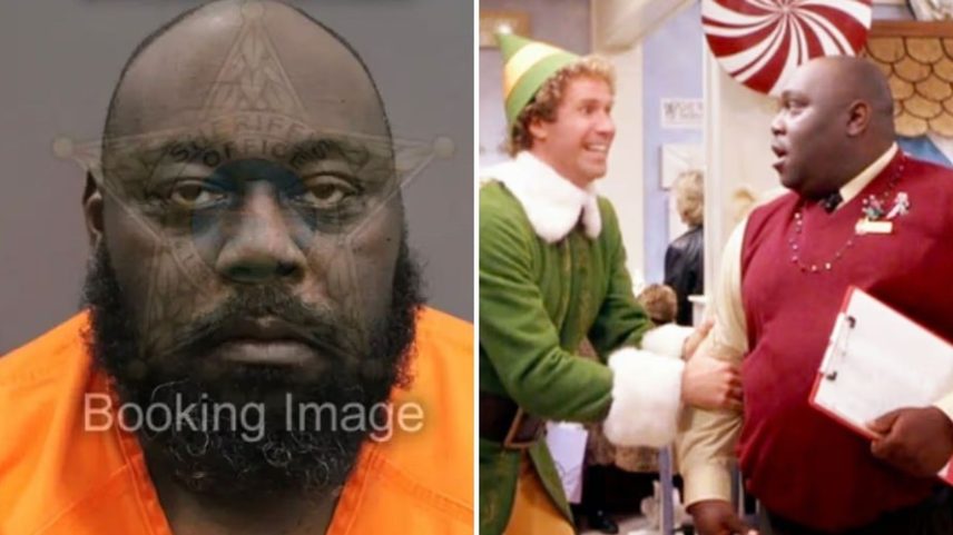 Faizon Love na foto divulgada pela polícia; ele com Will Ferrell no filme 'Um Duende em Nova York' (2003)