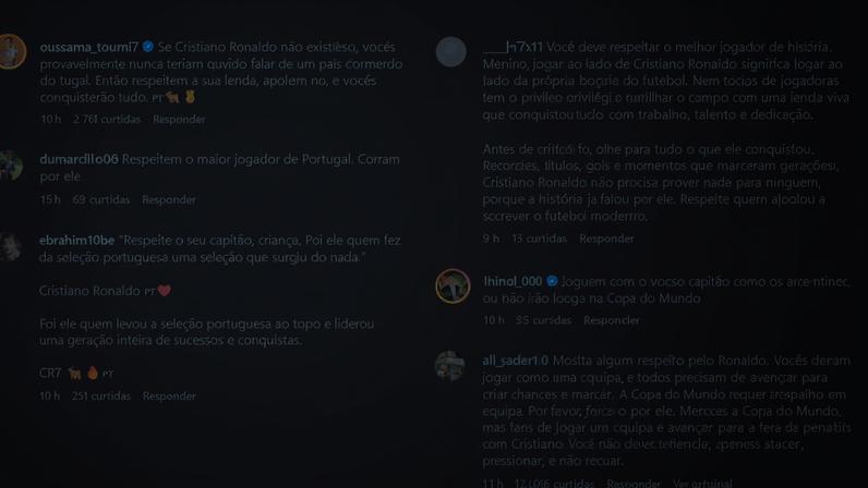 Mensagens nas redes sociais de João Neves criticando o jogador por comentários sobre Cristiano Ronaldo — Foto: Reprodução