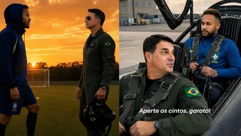 Flávio Bolsonaro e Neymar em vídeo gerado por IA postado pelo senador (Foto: Reprodução/X)