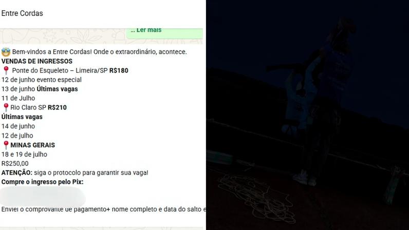Jovem lançada sem corda em rope jump: empresa cobrava R$ 180 por salto e tinha outras cinco datas anunciadas — Foto: Reprodução