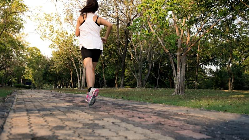 Jovem mulher correndo na mata, treinando e se exercitando para uma maratona de trilha ao nascer do sol. Conceito de estilo de vida saudável e fitness. Fotos com efeito vintage. Metrópoles