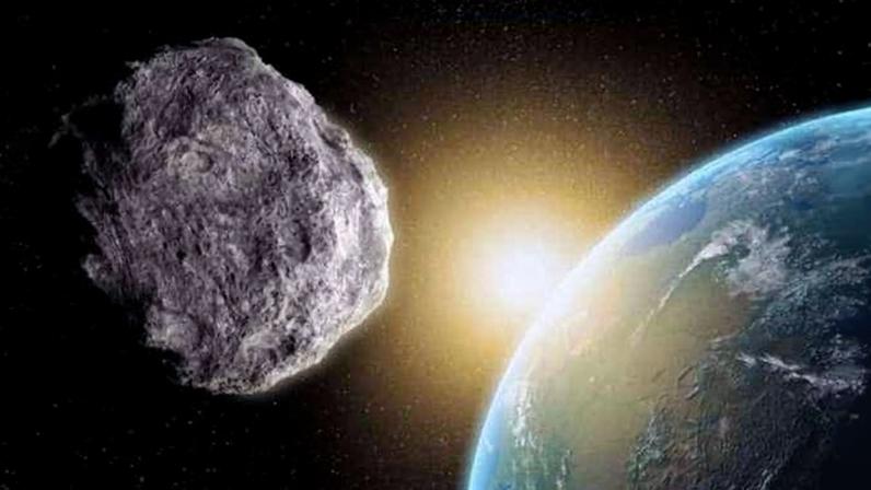 Imagem ilustrativa de asteroide passando perto da Terra