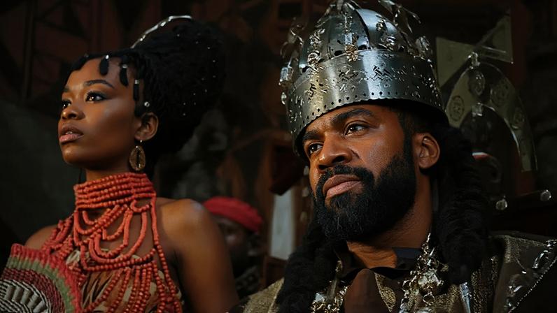 Kênia (Nikolly Fernandes) e Jendal (Lázaro Ramos) em cena de 'A Nobreza do Amor'