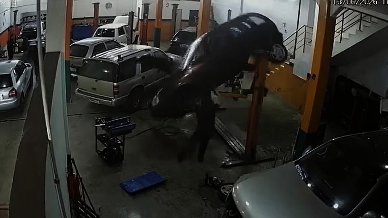 Carro caindo de elevador em oficina