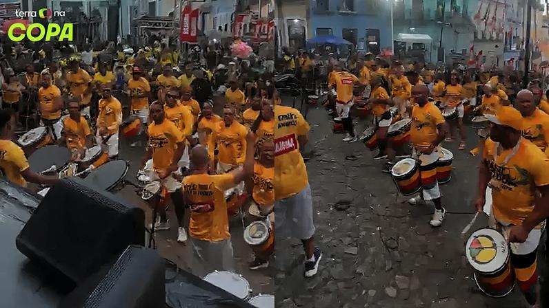 Olodum anima torcida brasileira no Pelourinho antes da Copa