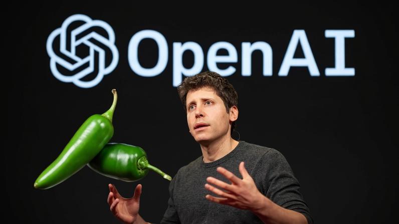 Sam Altman, CEO da OpenAI, ao lado de pimenta jalapeño