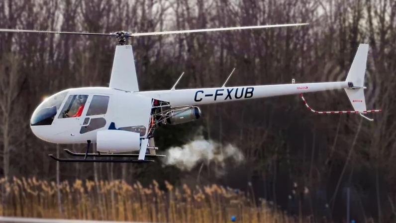 Hydrogen-powered helicopter in flight