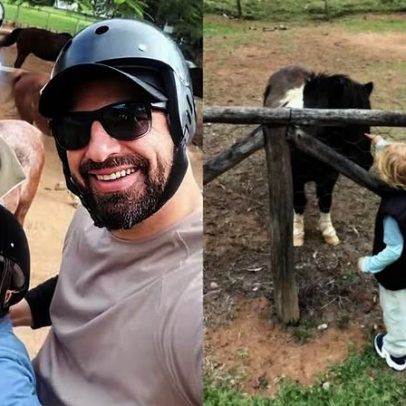 Fernanda Vasconcellos aproveita viagem em família entre cavalos e natureza