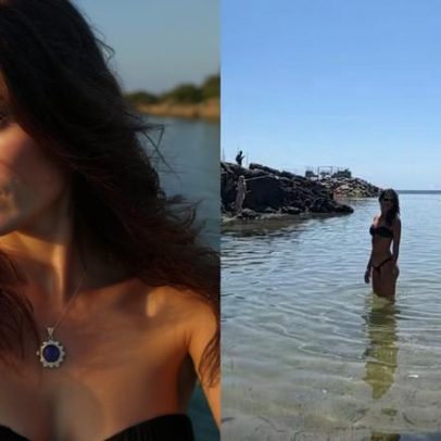 Isabeli Fontana aproveita dia ensolarado e renova bronzeado em Portugal