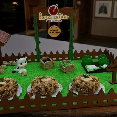 Bolinho de costela com aipim, agrião e muçarela
