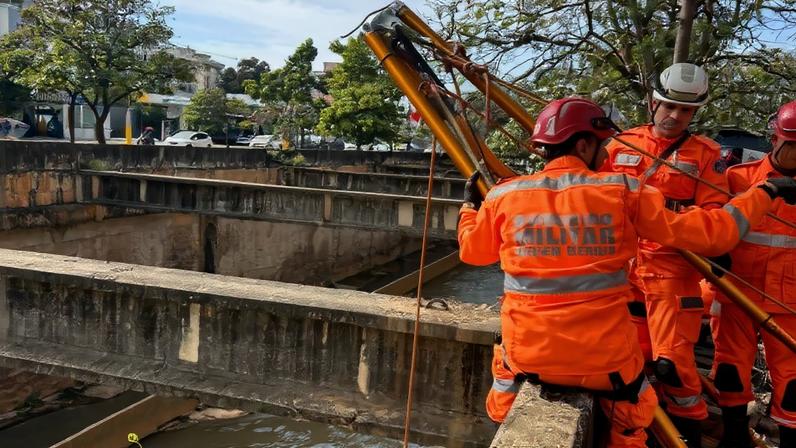 Potro foi colocado em uma maca envelope para ser içado do rio